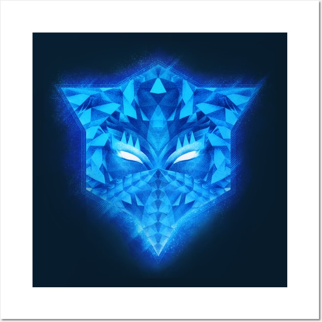 Sub Zero Transformers Wolf Mask - Low Poly Pattern in Deep Ice Blue Wall Art by badbugs